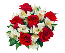 Buquê com 06 Rosas Colombianas Vermelhas e Mix com Astromélias